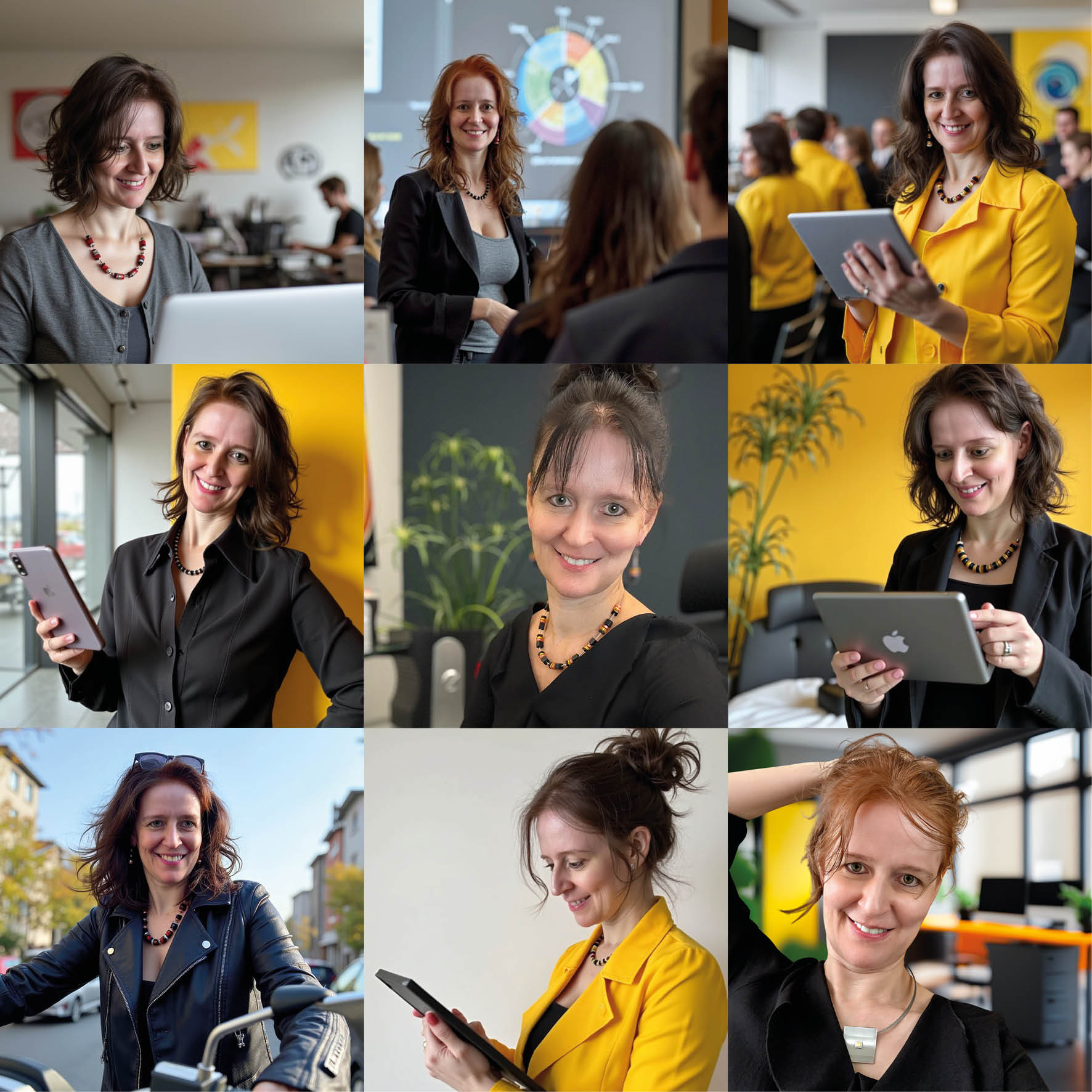 Bildcollage – Nicole Angela Buck als KI-Trainerin, Kommunikations- und Grafikdesignerin Bildcollage mit Porträtfotos von Nicole Angela Buck – KI-Trainerin, Kommunikations- und Grafikdesignerin, Gründerin von DAS KONZEPT GmbH